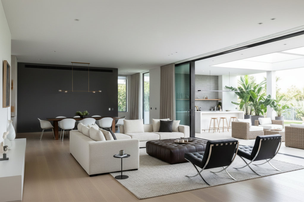 Professional cleaner operating floor cleaning machine in retail space